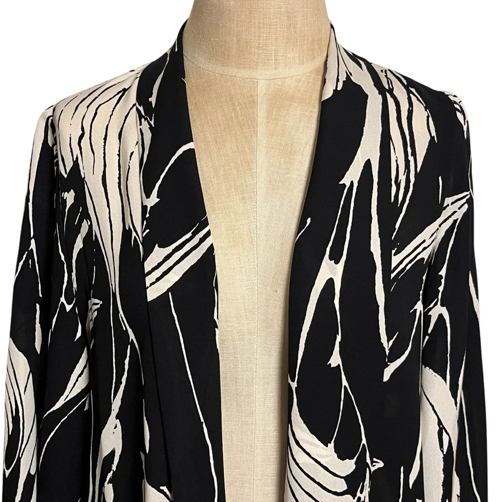 Harari 100% Silk Abstract Print Open Front Jacket / Cardigan Kimono – Size L - Picture 2 of 10